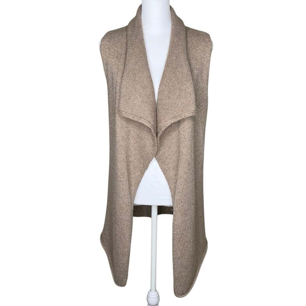 Cynthia Rowley Merino Wool Blend Vest Cardigan S Longline Waterfall Oatmeal Tan